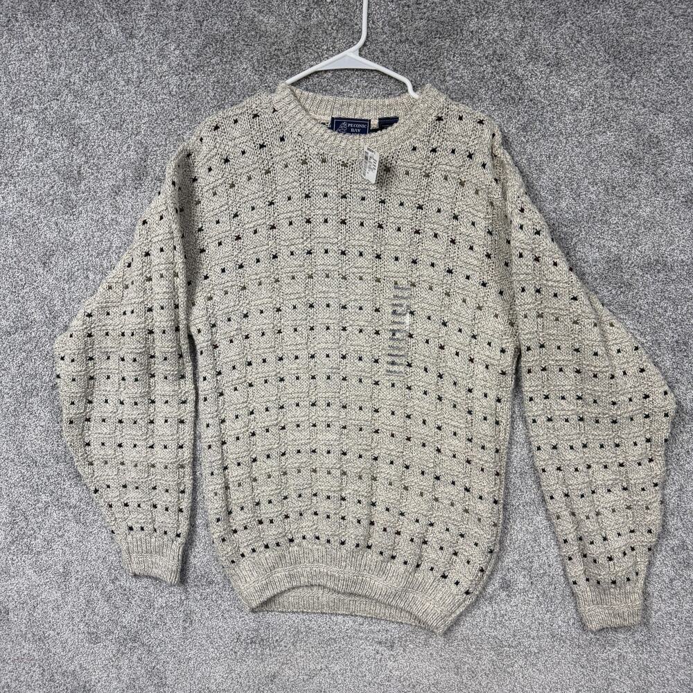 Vintage Peconic Bay Traders Sweater M Beige Chunky Knit Heavy USA Grandpa Preppy